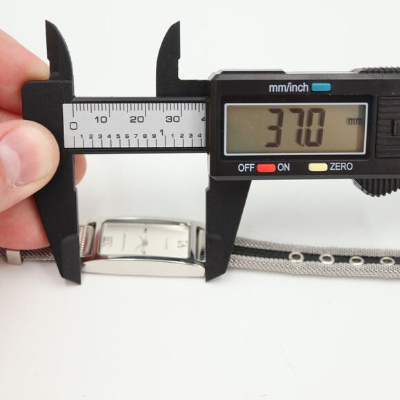 Vernier Womens Silver Tone Watch 18mm Slim Rectangle Mesh Strap with New Battery - Picture 3 of 16